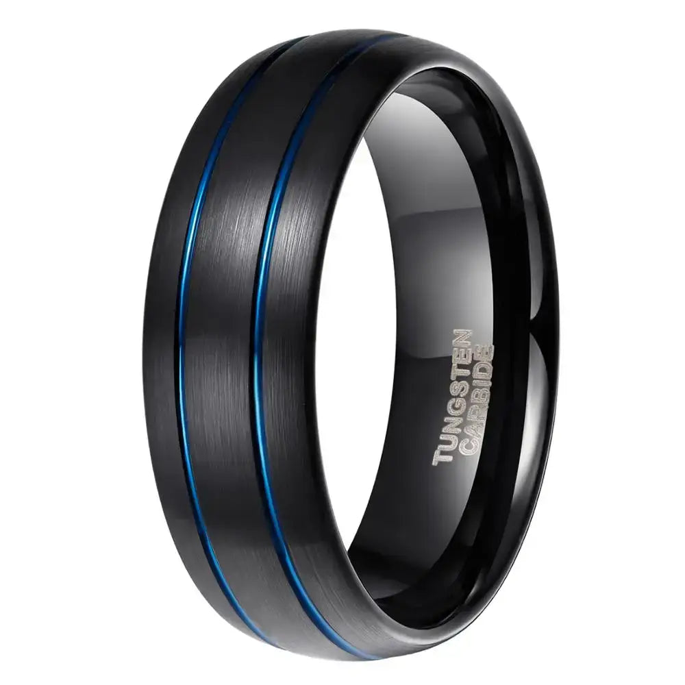 8mm Black Dome Tungsten Ring - Blue Line / 11.5 - rings