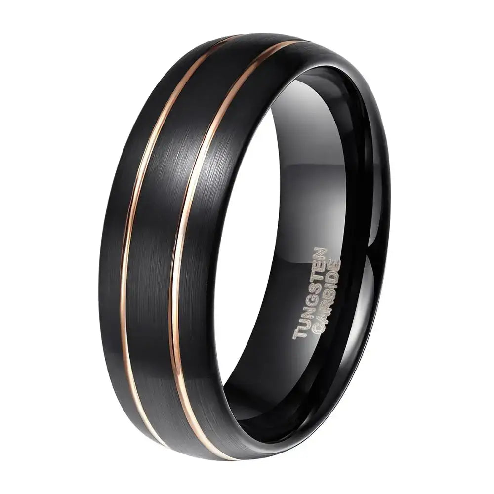 8mm Black Dome Tungsten Ring - Gold Line / 12.5 - rings