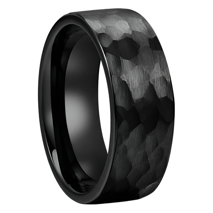 Hammered Black Tungsten Ring