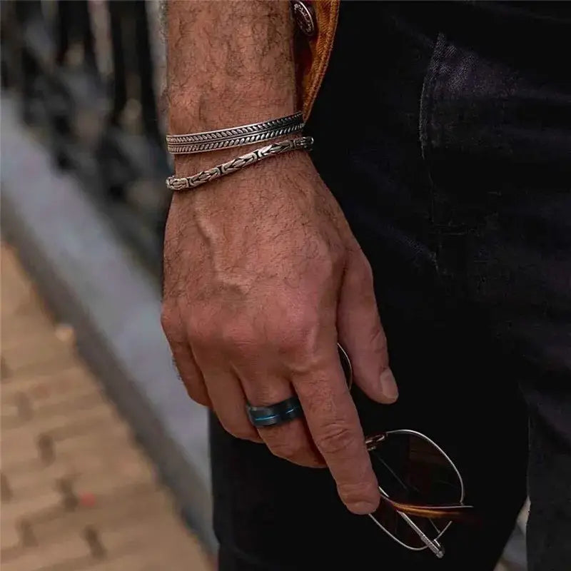 Black and Blue Tungsten Mens Ring - rings