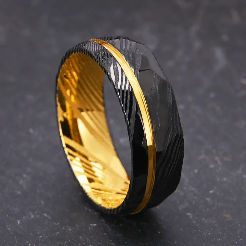 Black and Gold Damascus Ring - rings
