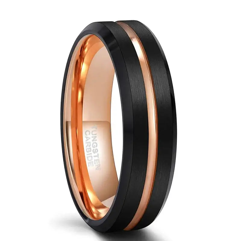 Black and Rose Gold Mens Tungsten Ring - 6mm / 12 - rings