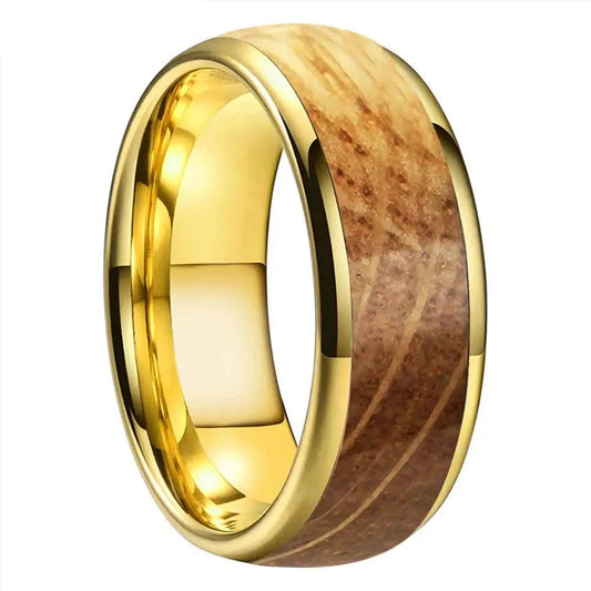 Tungsten Carbide Wood Inlay Ring - Gold / 8mm / 12 - rings
