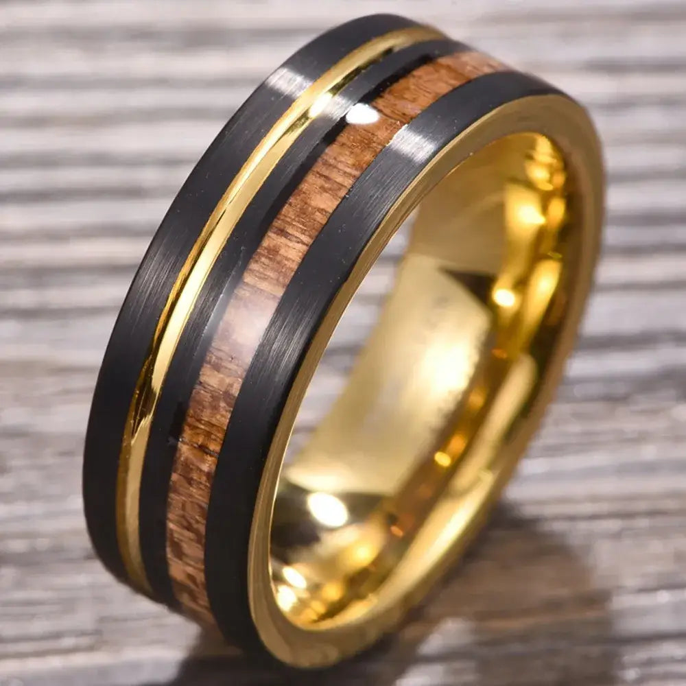 Tungsten Koa Wood Wedding Ring - rings