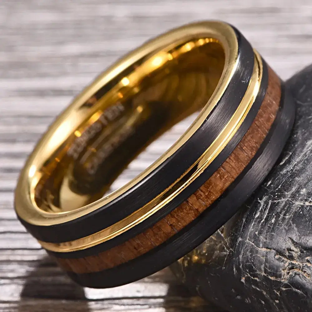 Tungsten Koa Wood Wedding Ring - rings