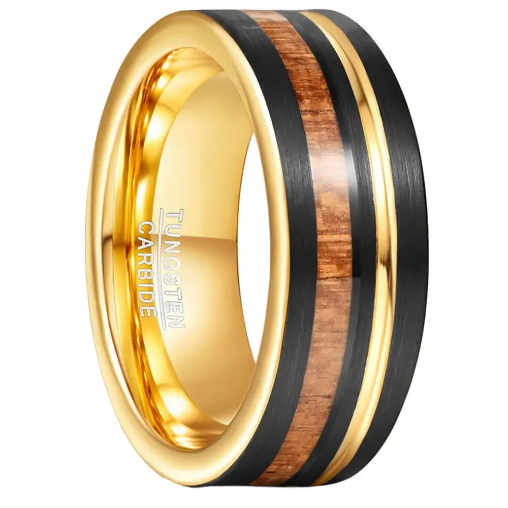 Tungsten Koa Wood Wedding Ring - rings