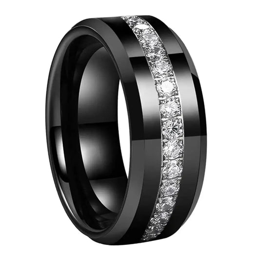 Tungsten Ring with Stones - Black / 12.5 - rings