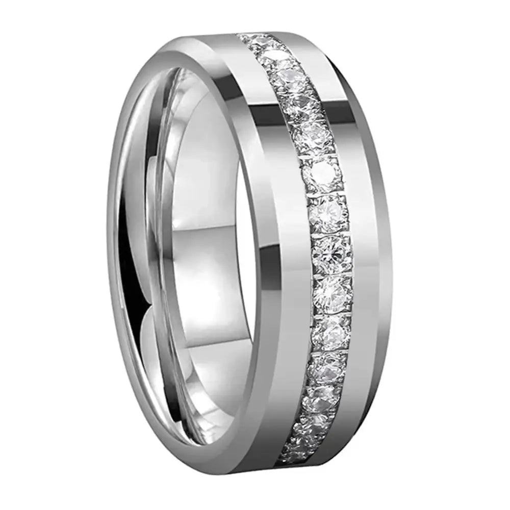 Tungsten Ring with Stones - Silver / 13 - rings