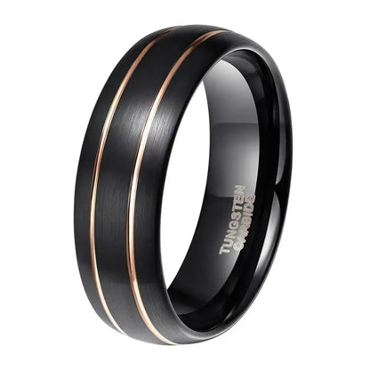 8mm Black Dome Tungsten Ring - Gold Line / 12.5 - rings