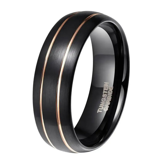 8mm Black Dome Tungsten Ring - Gold Line / 12.5 - rings