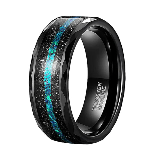 Black Tungsten Ring with Blue Inlay
