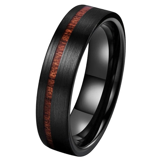 Black Tungsten Ring with Wood Inlay