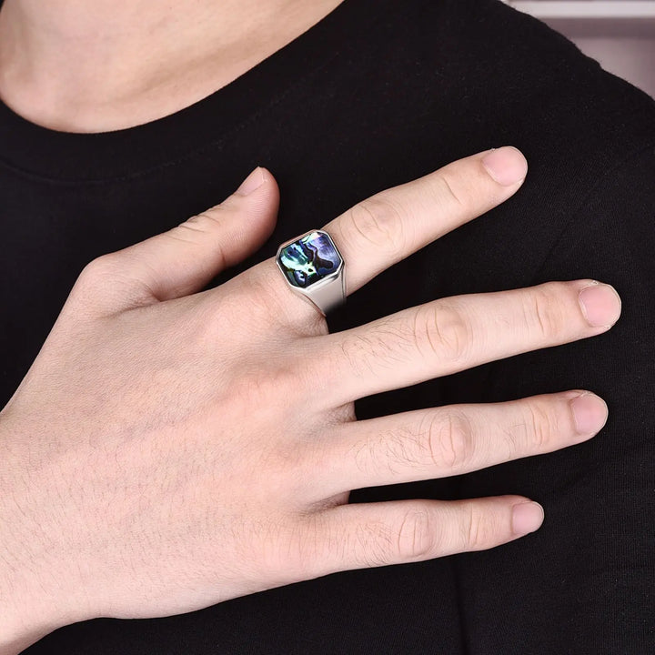 Silver abalone ring
