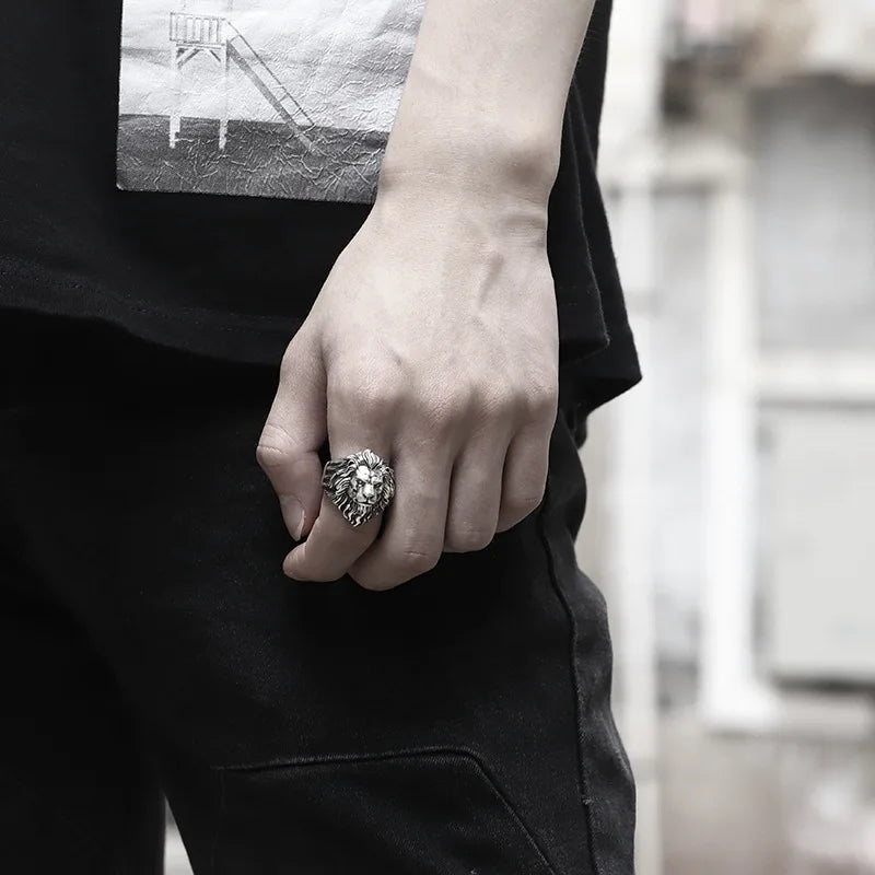 Silver Lion Head Ring
