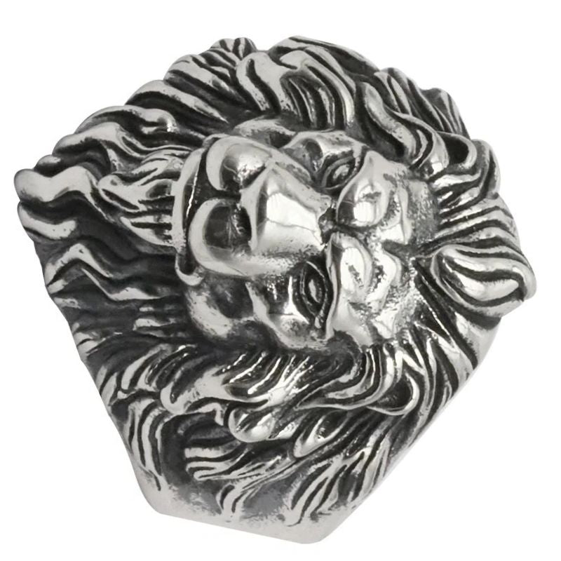 Silver Lion Head Ring