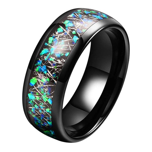 Tungsten Opal Ring with Meteorite
