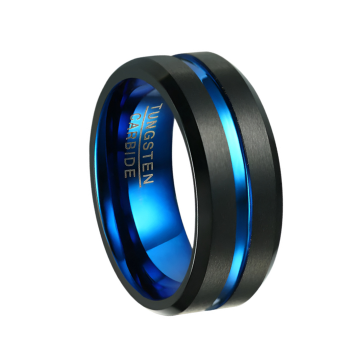 Black and Blue Tungsten Ring - Black blue / 13