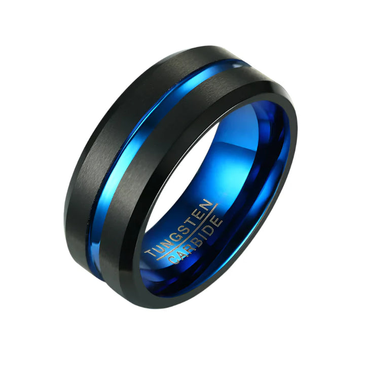 Black and Blue Tungsten Ring
