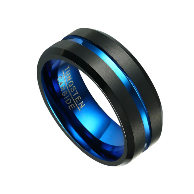 Black and Blue Tungsten Ring