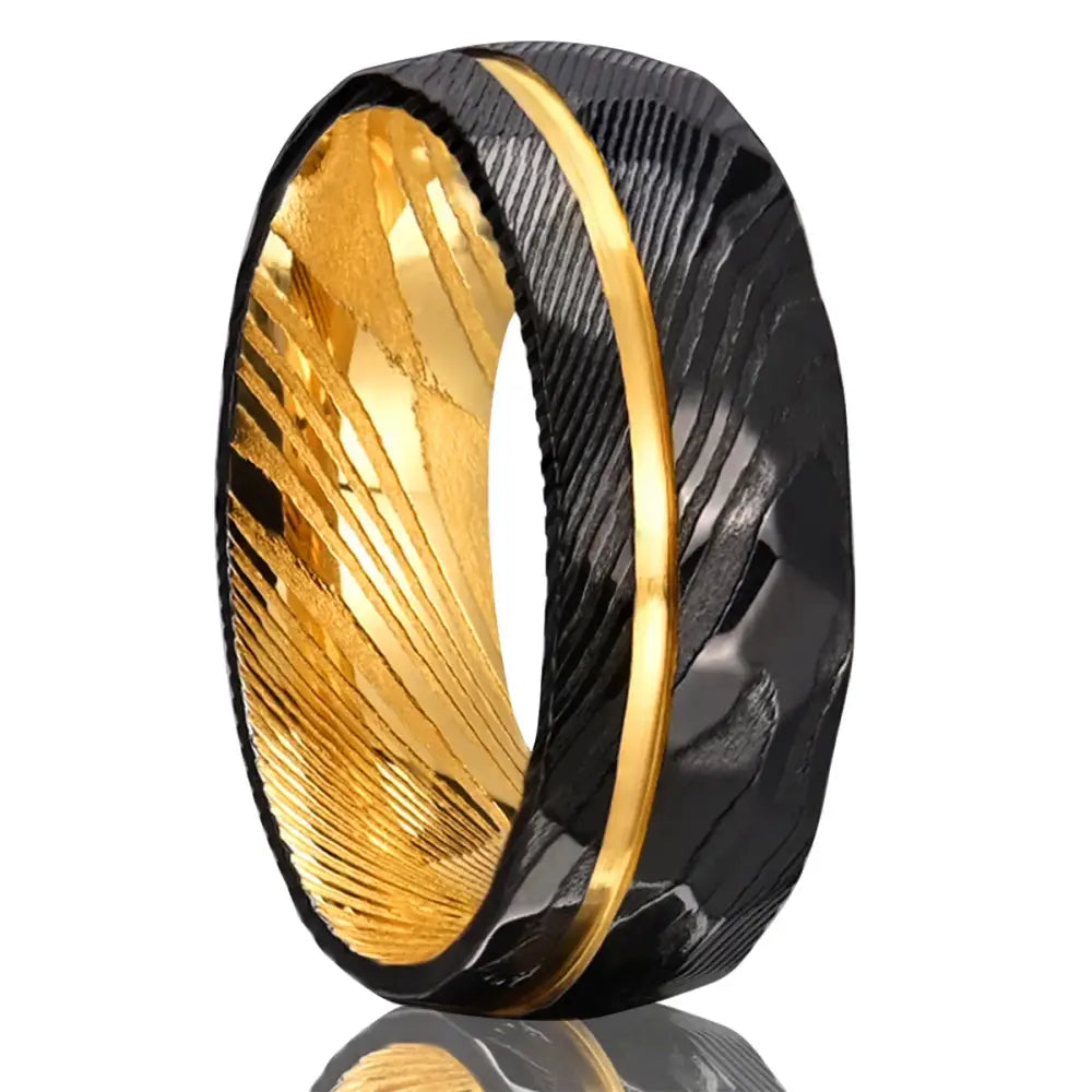 Black and Gold Damascus Ring - 13 - rings