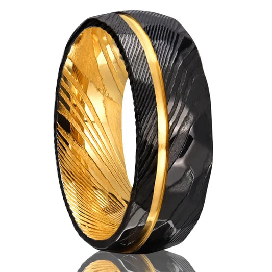 Black and Gold Damascus Ring - 13 - rings