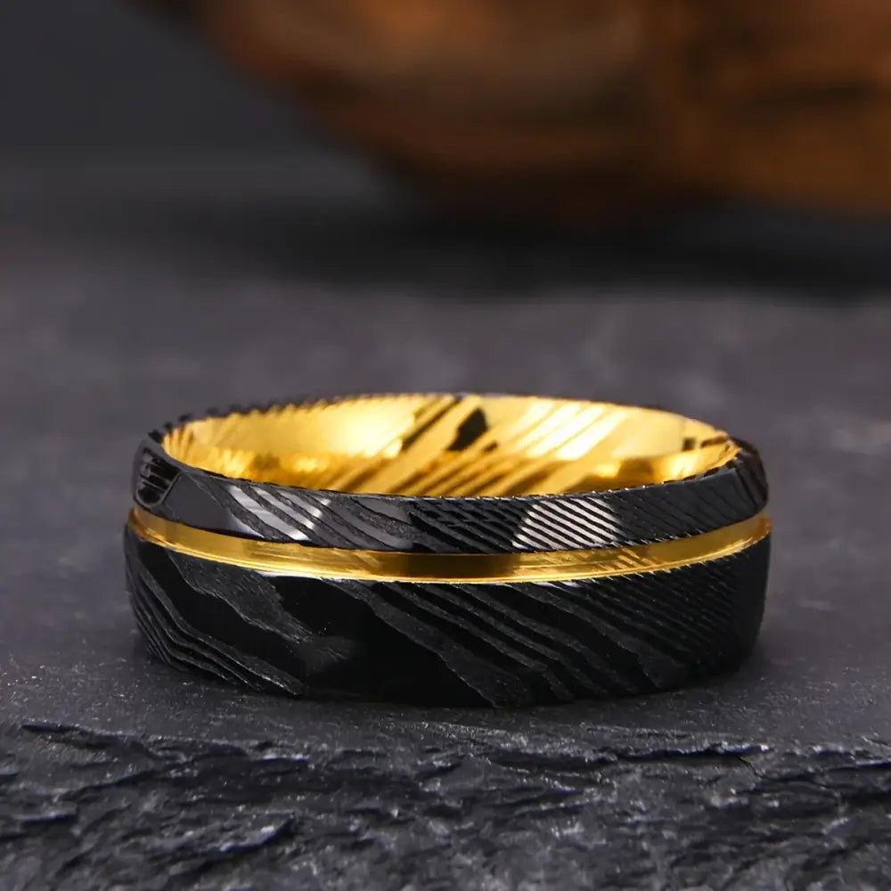 Black and Gold Damascus Ring - rings