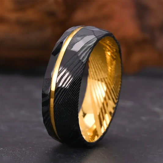 Black and Gold Damascus Ring - rings