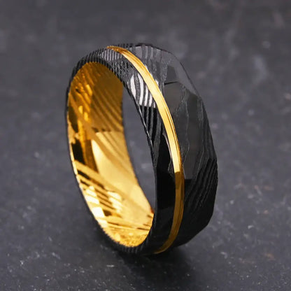 Black and Gold Damascus Ring - rings