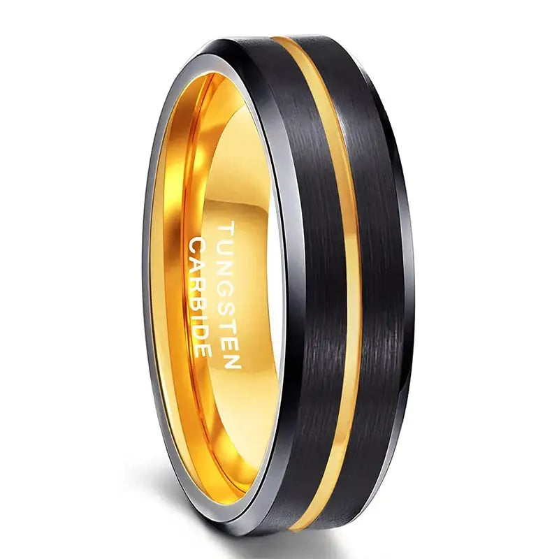 Black and Gold Tungsten Ring - Gold 6mm / 6 - rings