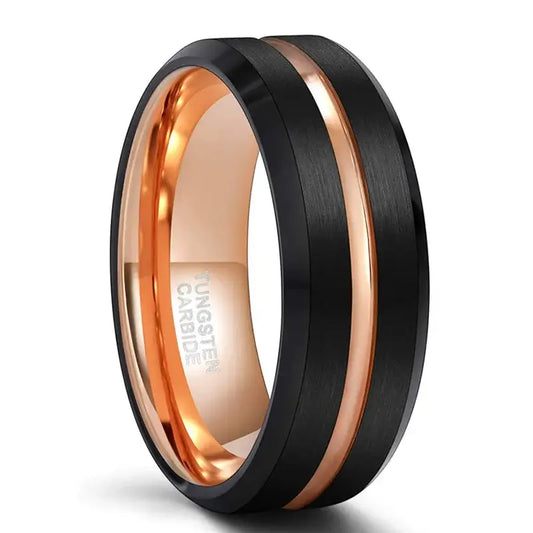 Black and Rose Gold Mens Tungsten Ring - 8mm / 10.5 - rings