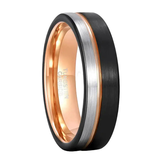 Black Rose Gold Tungsten Ring - 6mm / 14 - rings