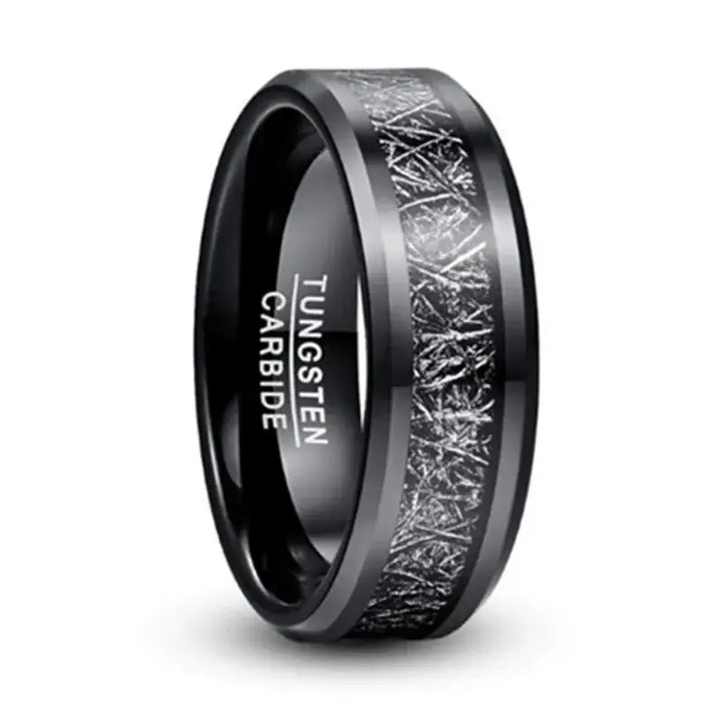 Black Tungsten Meteorite Ring - rings
