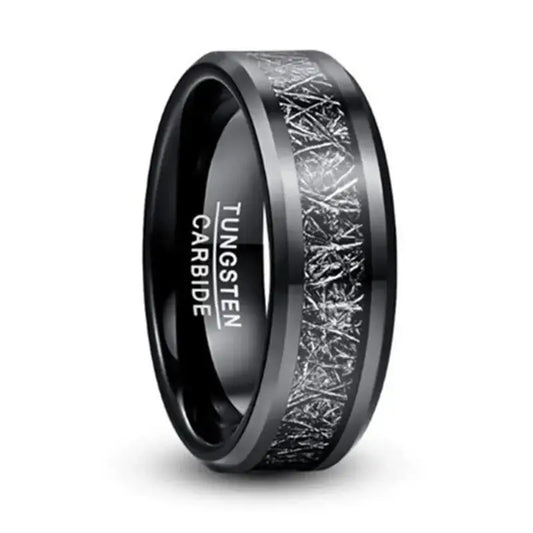 Black Tungsten Meteorite Ring - rings