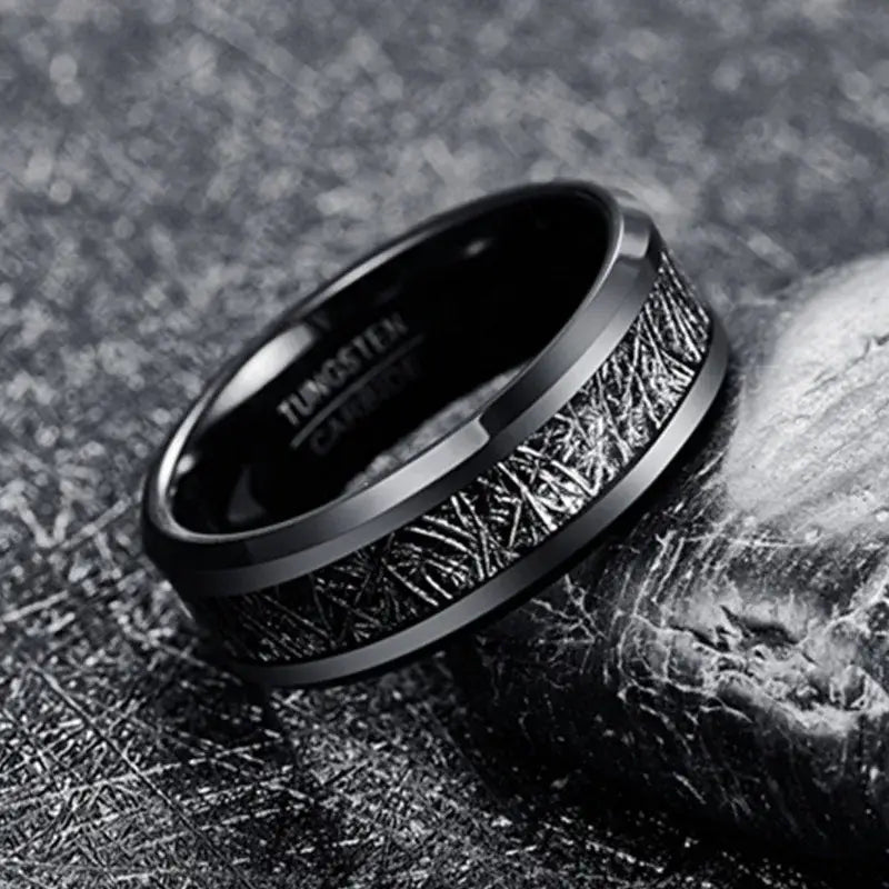 Black Tungsten Meteorite Ring - rings