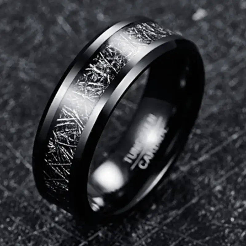 Black Tungsten Meteorite Ring - rings