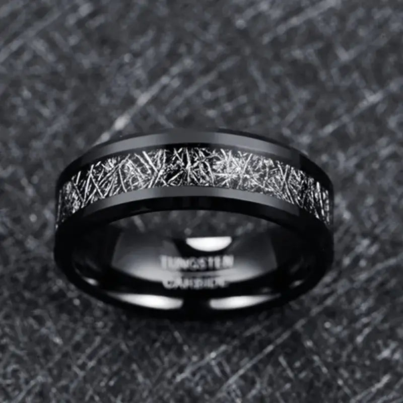 Black Tungsten Meteorite Ring - rings