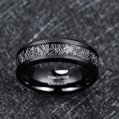 Black Tungsten Meteorite Ring - rings