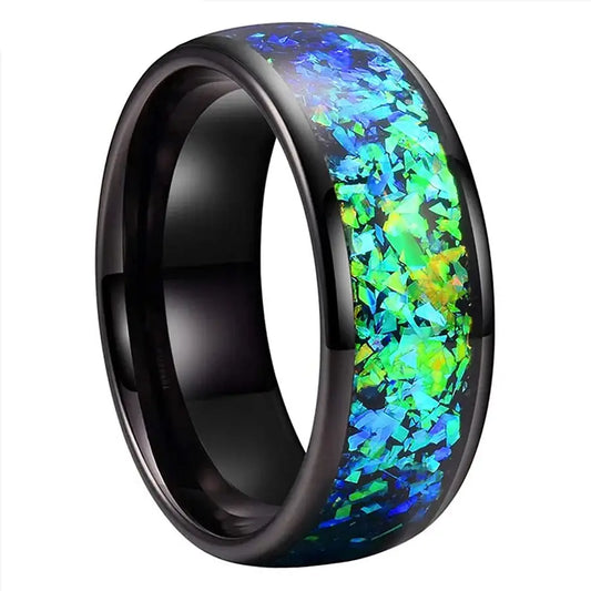 Blue Opal Tungsten Ring - 8mm Black / Blue Opal / 7.5 - rings
