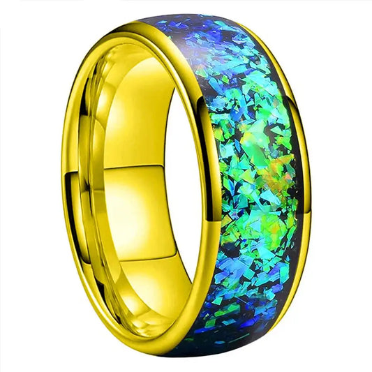 Blue Opal Tungsten Ring - 8mm Gold / Blue Opal / 12 - rings