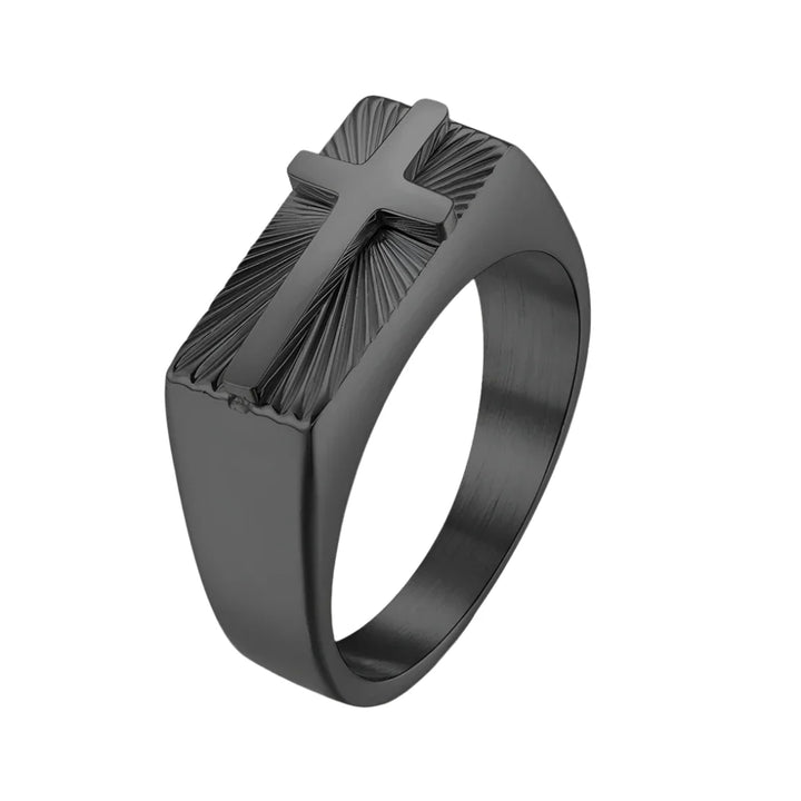 Cross Signet Ring - black / 11