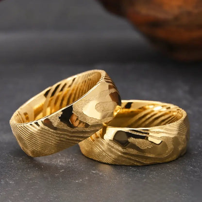 Damascus Gold Wedding Ring - rings