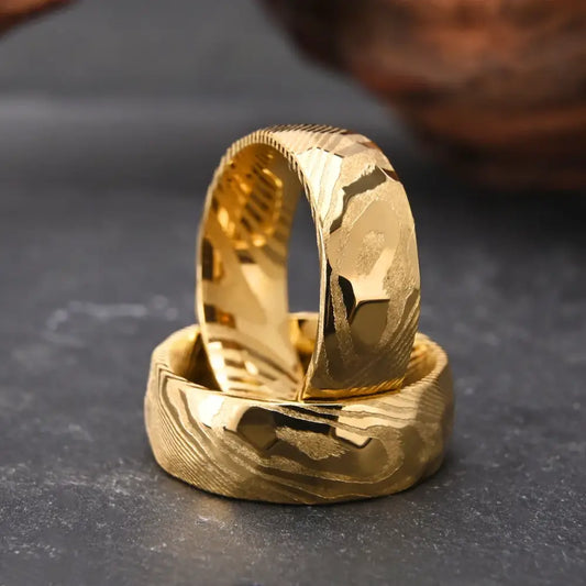 Damascus Gold Wedding Ring - rings