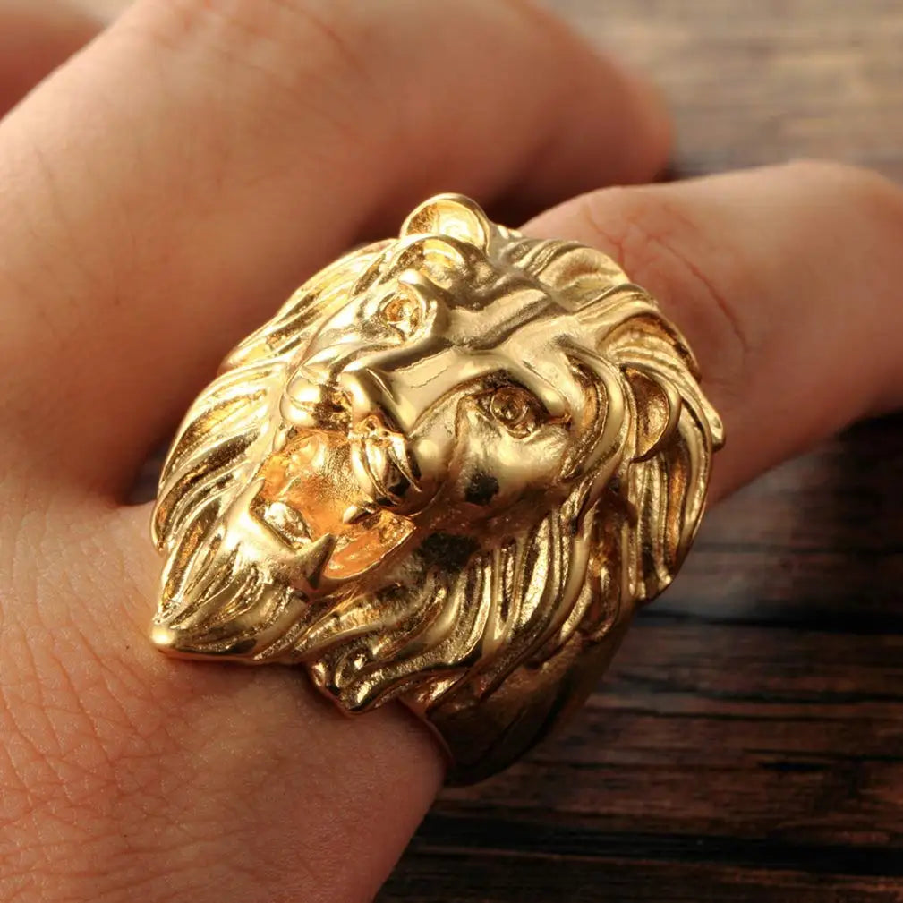 Gold Lion Head Ring