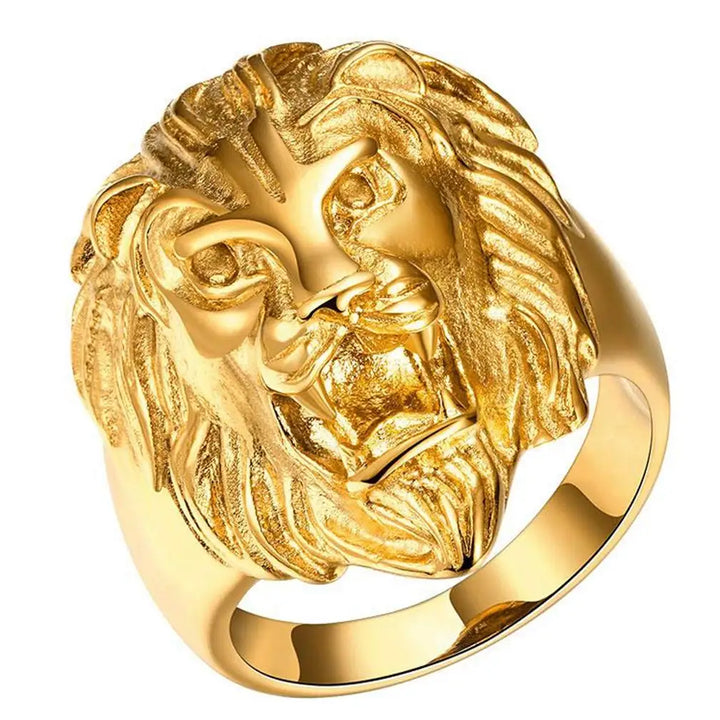 Gold Lion Head Ring - 10