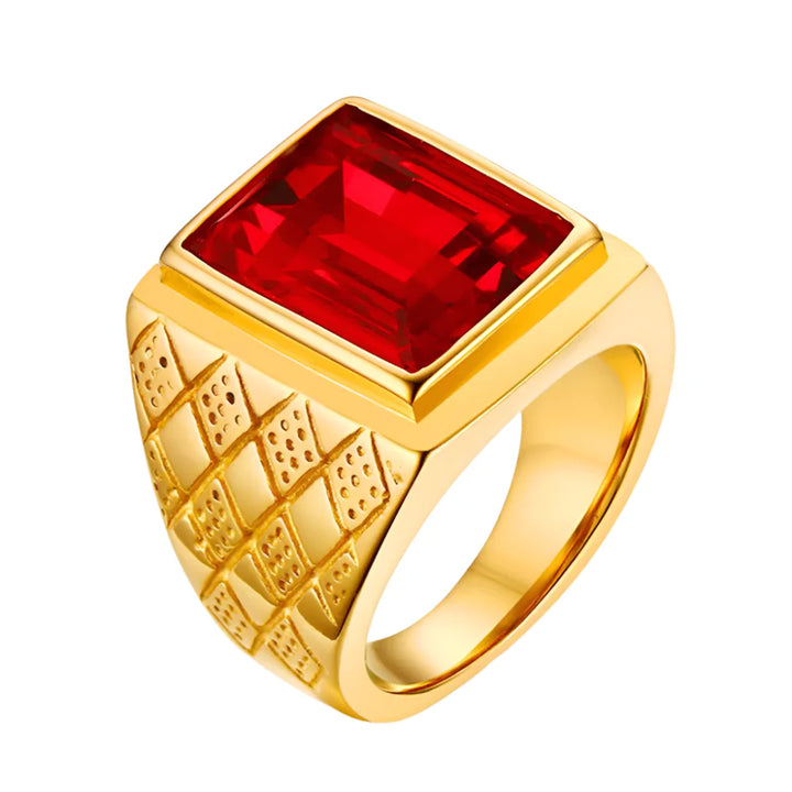 Gold Ring with Red Stone - Rings for men / 7