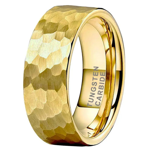 Hammered Gold Tungsten Ring - rings