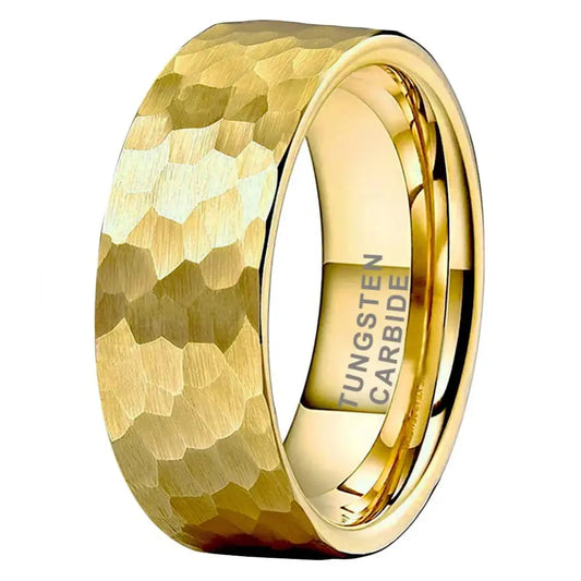 Hammered Gold Tungsten Ring - rings
