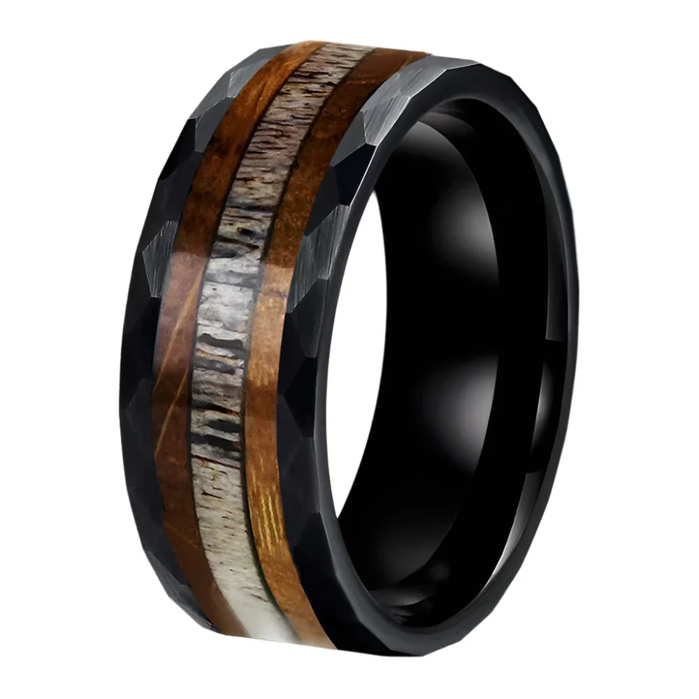 Hammered Tungsten Wedding Ring - Black 8MM / 10.5