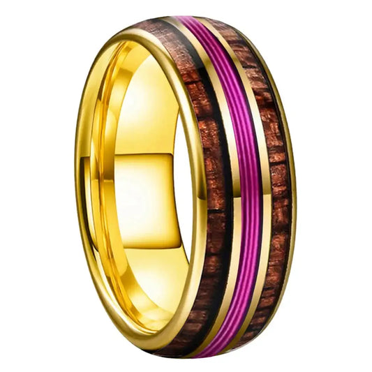 Hawaiian Koa Wood Tungsten Ring - Gold / 8MM / 12 - rings