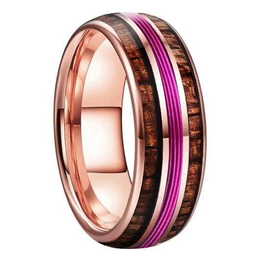 Hawaiian Koa Wood Tungsten Ring - Rose Gold / 8MM / 14.5 - rings